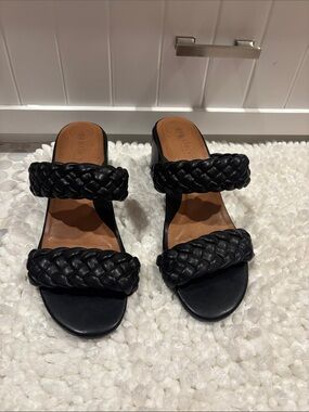gentle souls Black Braided Double-Strap Slide Sandals